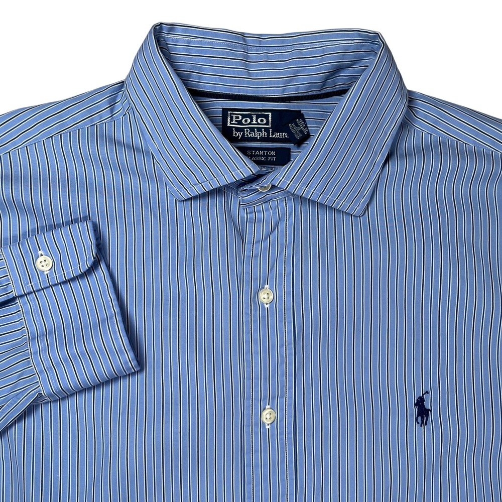 Polo Ralph Lauren Button Down Shirt Men XL Blue Striped Stanton Classic Fit